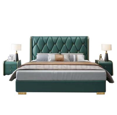 China (Other) luxury green leather bed adjustable 1.8 15.m sleep for sale wedding modern hotel home wood metal gold queen bed Te koop