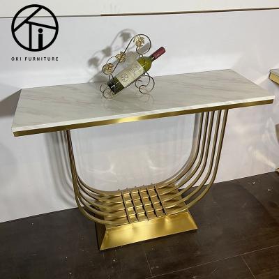 China (Other) Gold or Marble Clip Glass Top Coffee Table Adjustable Stainless Steel Mirror Console Tables Modern Hotel Crushed Diamond Hallway Table Te koop