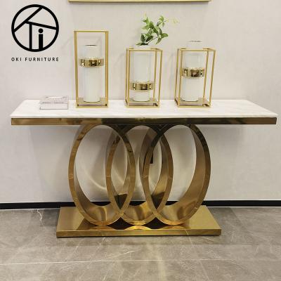 China (Other) Stainless Steel Base Corridor Corner Console Table Living Room Console Table Adjustable Luxury Marble Top Decorative Table Long Te koop