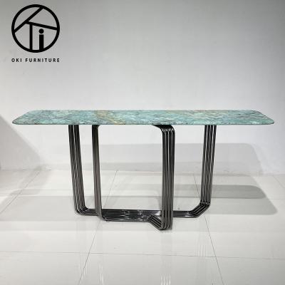 China Factory best quality China Foshan green marble top console tables (others) lightnight adjustable luxury shape, metal console table, console table Te koop