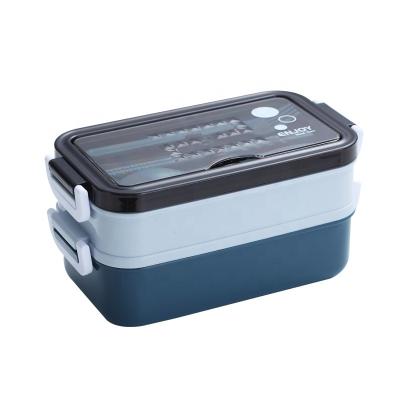 China Reusable Bento box Plastic 304 stainless steel bento box Double-layer lunchbox with bowls and chopsticks lunchbox for sale