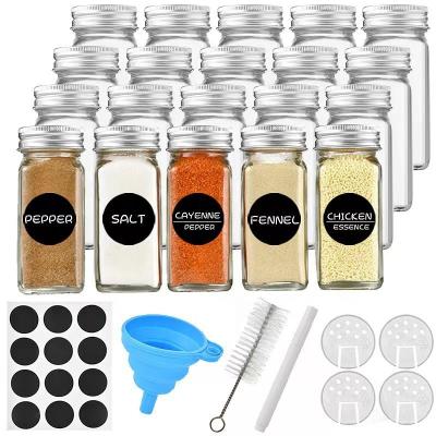 China Steamable Spices in square glass jars Custom salt container 120ml with top sifter, airtight chalkboard funnel and shaker insert for sale