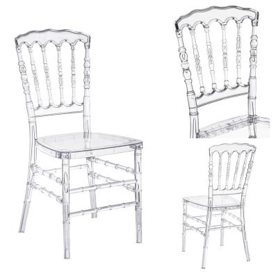 China Modern Commercial Grade Resin Transparents Crystal Use Napoleon Chair Wedding for sale