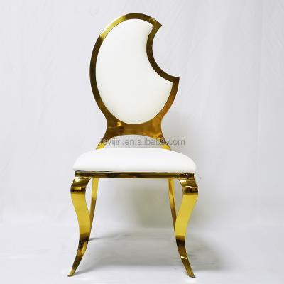 China Exquisite/Luxury/Elegant Moon Shape Gold Stainless Steel High Quality Wedding Chairs Banquet Dining Chair for sale