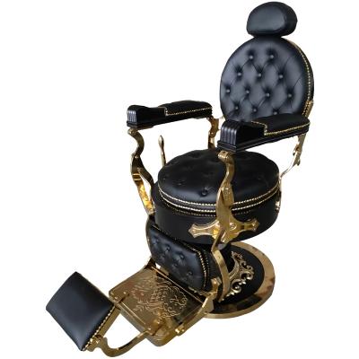 China Vintage European Antique Barber Chair Black And Gold Salon Men Seat Barber Chair For Professionals for sale