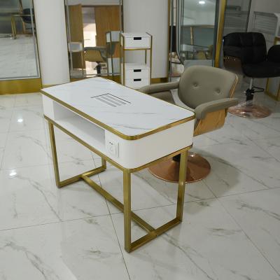 China Foshan Modern Factory Large Modern Spa Salon Furniture Marble Top+Gold Portable Leg Manicure Table And Chair Set On Sale for sale