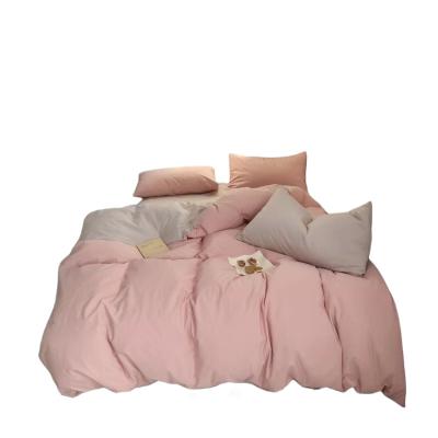 China Simple Customizable Home Textile 100%Cotton  4 pieces two-tone pink bed sheet set for sale