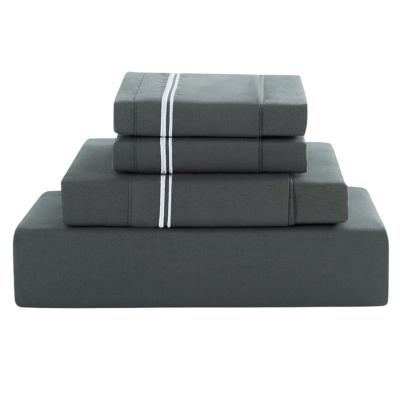 China Simple Full Sheet Set Dark Grey - Luxury Hotel 4-Piece Embroidered Sheet Set  Super Soft and Cool Bedding Set for sale