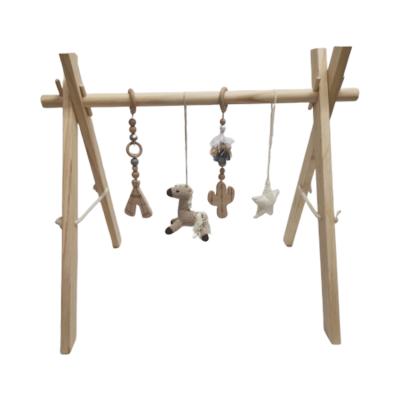 China Toy Wholesales Foldable Educational Pine Gym Wooden Baby Play Gym with Hook Toys Hanging Non-Toxic Newborn Gift for sale