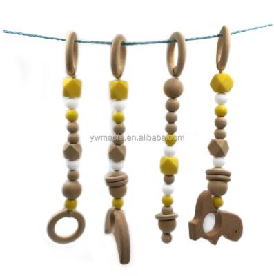 China Wholesales Baby Play Gym Non-Toxic Silicone Beads Walker Teething Toy Wooden Pendant Infant Teether Toys for sale