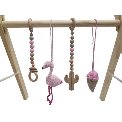 China Amazon Hot Sale Eco-Environmental Baby Activity Wooden Play Gym Toys Play Mat With Hanging Crochet Dolls for sale