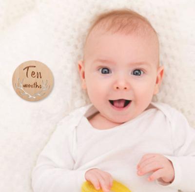 China Europe Wholesales Custom 12 [cs/set Baby Monthly Milestone Cards Wooden Photography Props For Baby Nursery Decor for sale