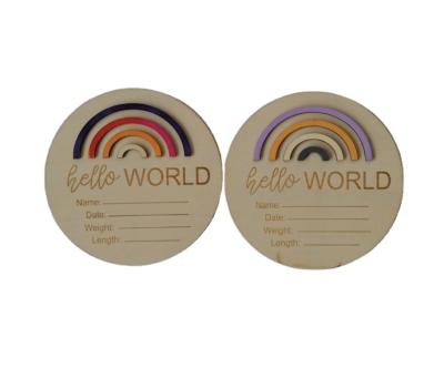 China Europe Wholesale Handmade Rainbow Newborn Photo Props Baby Wooden Age Discs Milestone Monthly Baby Milestone Card for sale