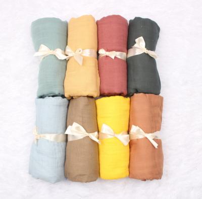 China Wholesales Folded Gauze Cotton Baby Muslin Swaddle Solid Breathable Organic Blanket for sale