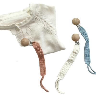 China Wholesales Natural Eco-Friendly Macrame Knitted Cotton Crochet Baby Teething Soother Holder Pacifier Chain Clips for sale