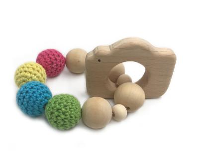 China Wholesales Non-Toxic Custom Crochet Baby Wooden Beads Teether Kids Chewable Bracelet Teething Toys for sale