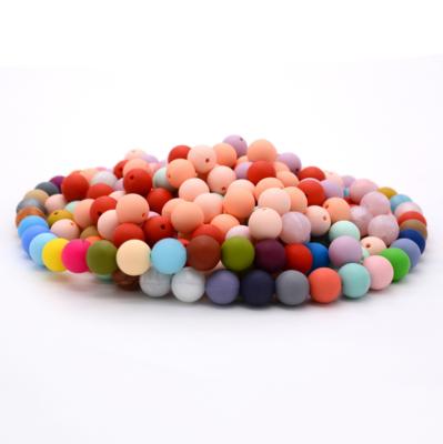 China 100%food grade silicone Teether wholesale 15MM loose bulk baby chew round BPA free food grade silicone soft beads for jewelry making for sale