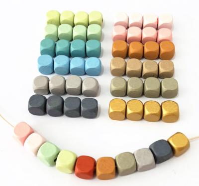 China Wholesale 10mm Woodworking Bead Teethers Natural Eco-friendly Colorful Painted Wood Square Rounded Cube DIY Carve Beads for sale