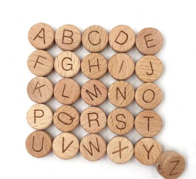 China Wholesale 15mm Natural Beech Wood Round Eco-friendly Alphabet Beads DIY Alphabet Bead Wooden Letter Volume For Baby Name Letter for sale