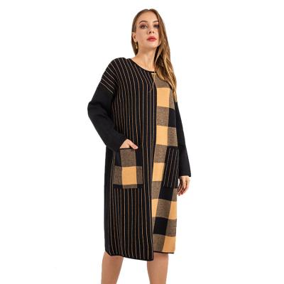 China Wholesalenew Hot Item Fashion Anti-wrinkle Stretching Product Patterned Casual Plaid Sweater Dress With Pocket for sale