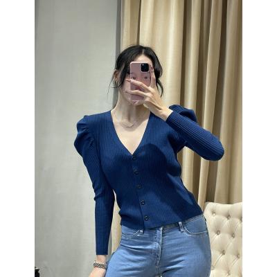 China Breathable Wholesale V-Neck Knitted Basic Soft Cardigan Women Sweater for sale