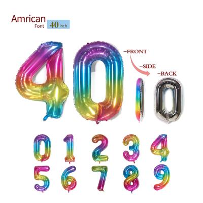 China 40 Inch Self Sealing Jelly Digital Double Sided Colorful Big Numbers Birthday Party Decorations Helium Foil Big Mylar Number Balloon for sale