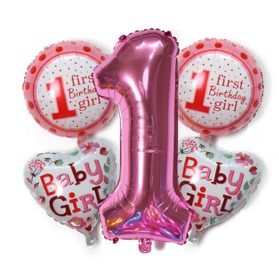 China Brithday Decor /WeedingParty/Theme Gifts 1st Birthday Baby Foil Balloon Party Decoration Set 40inch Numbers Plus 18inch Round Heart Shape for sale