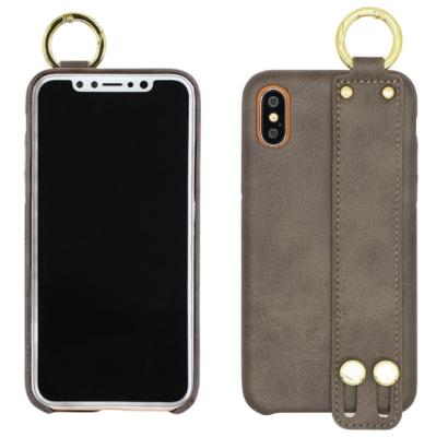 China Hot Selling Back Decoration Item Crazy Horse Pattern PU Hand Strap Cover Mobile Phone Leather Case For Iphone X for sale