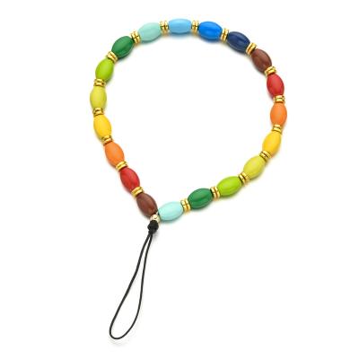 China Fashionable Style Bohemian Rainbow Colorful Enamel Beads Rope Chain Cell Phone Chains Anti-lost Handmade Acrylic Key Rope Lanyard For Women for sale