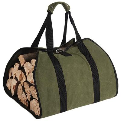 China Water Resistant Waxed Canvas Heavy Duty Log Firewood Log Carrier Tote Bag For Camping Wood Carry Bag NTBS-0517-4 for sale