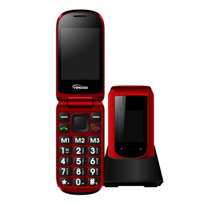 China Dual SIM Card T09 Dual Screen Dual SIM Big Push Button FM SOS Flip MobilePhone Cordless Fold Mobile GSM Feature Clamshell For Elderly for sale