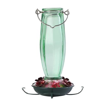 China Sustainable Square Water Feeder Hummingbird Water Feeder Green Transparent Glass Humming Bird Hanging Feeder for sale