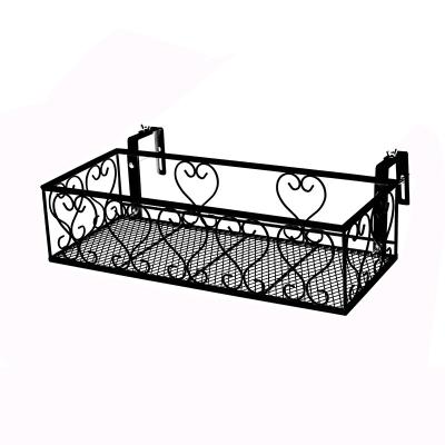 China New Hanging Suspension 8 Word Wrought Iron Flower Pot Railing Rack Balcony Planting Rack for sale