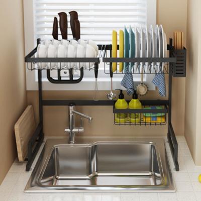 China Eco-Friendly 2 Tier Stainless Steel Kitchen Dish Storage Shelf Drying Dish Rack for sale