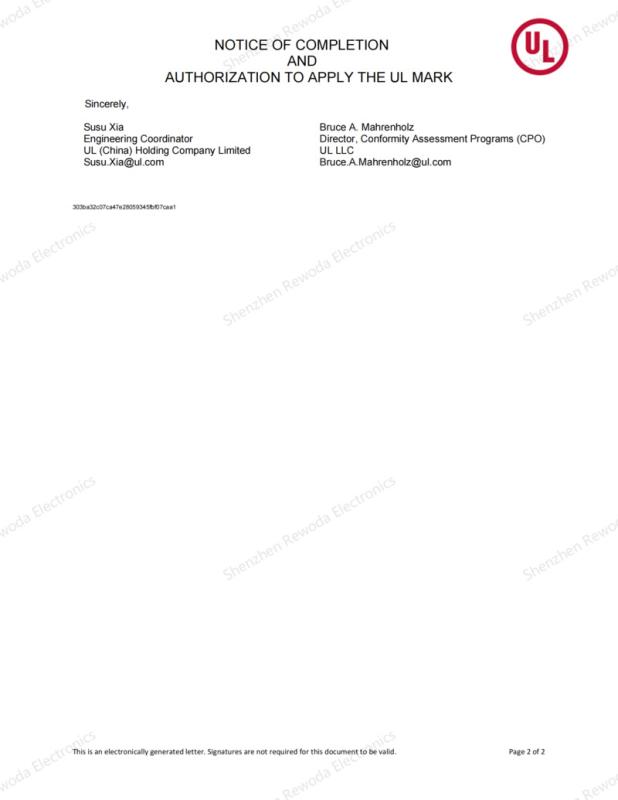 UL - Shenzhen Rewoda Electronics Co., Ltd.