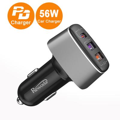 China Macbook Custom 3 Ports PPS PD 56W Car Charger 3 In 1 Multi Ports 56W QC3.0 USB C Car Charger For Mobile Phone for sale