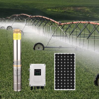 China Drinking Water Treatment 48v DC Borehole Water Pumps Motor Brushless Solar Powered Bore Submersible Deep Well Pump For Farm Irrigation With MPPT Controller for sale