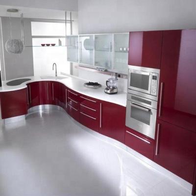 China 2021 Environment Friendly Red Colored Modern Hotel Kitchen Furniture Of Buffet Customized Kitchens for sale