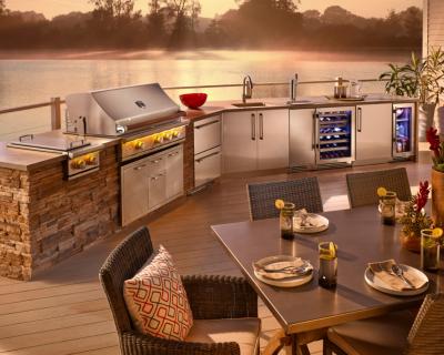 China 2022 Hangzhou Vermont Outdoor Farmhouse Buffet L-Shaped Sink Refrigerator Smokeless Stainless Steel Barbecue Grill for sale