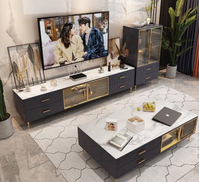 China (Size) 2022 Hangzhou Vermont Adjustable Italian Style Light Luxury Customized TV Stands Modern TV Units With Narrow Gold Frame Narrow Glass for sale