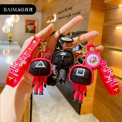 China New Fashionable Popular PVC Keychains Toy Anime Surrounding Wooden People Pontang TV Game Squid Key Chain for sale