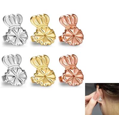 China Environmentally Friendly Crown Earring Lifters - 3 Pairs of Hypoallergenic Earring Lifters (1 Pair 18K Gold Plated & 1 Silver Plated) for sale