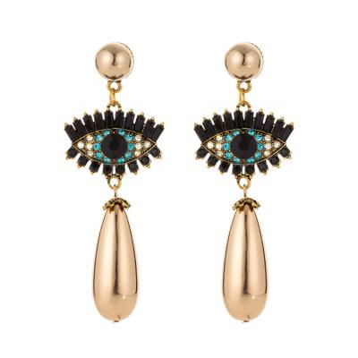 China Fashion Designer Earrings Overdone Pearl Fashion Earrings Drop Shape Jewelry Retro Devil's Eye Diamond Earrings for sale