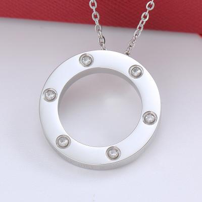 China Lovely Vintage Design Circle Pendant Necklace Jewelry Stainless Steel Chain Pendant Necklace For Women for sale