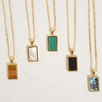 China New Vintage Jewelry Wholesale Colorful White Shell Necklace Rectangle Pendant Necklace Stainless Steel Necklace for sale