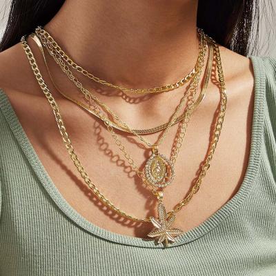 China Punk Multilayer Creative Geometric Lock Alloy Vintage Fashion Style Pendant Necklace for sale