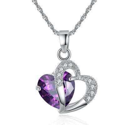 China Vintage Women Necklace Amethyst Fashion Charm Zircon Necklace Heart Shaped Jewelry for sale