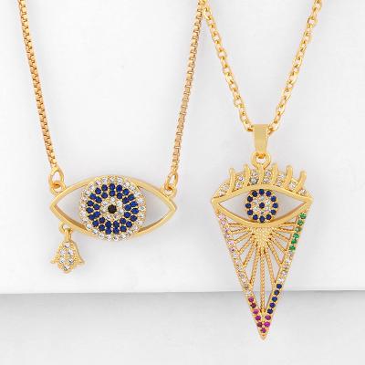 China Vintage Fashion Micro Inlaid Simple Female Wild Devil's Eye Colorful Zircon Necklace Pendant Necklace Jewelry for sale