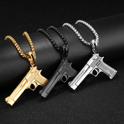 China Vintage Factory Direct Sales Hiphop Jewelry 24k Trendy White Gold Uzi Gun Pendant Necklace for sale