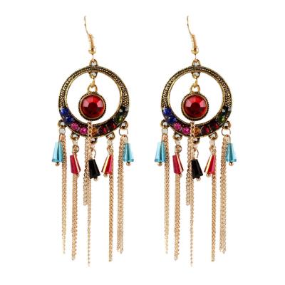 China Vintage Retro Tassel Stud Earrings Female Alloy Diamond Stud Earrings Geometric Ethnic Style Earrings For Women for sale